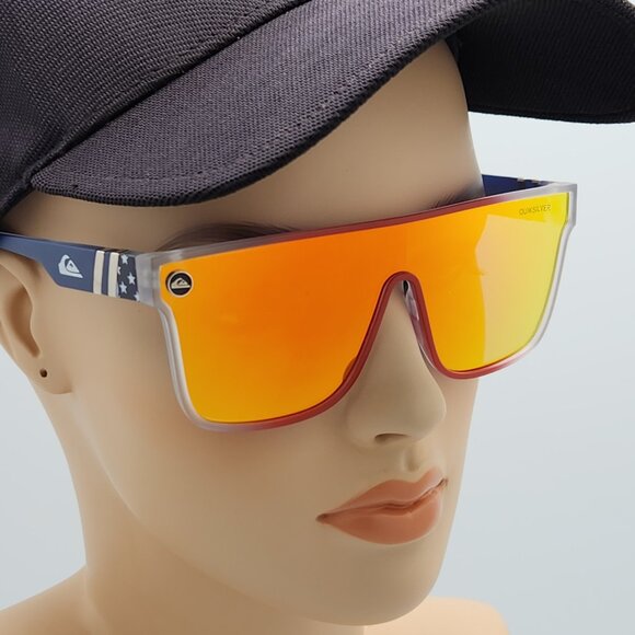 Quiksilver Shield Sunglasses USA Red White Blue Frame Orange Mirror Lens NEW - Picture 3 of 12